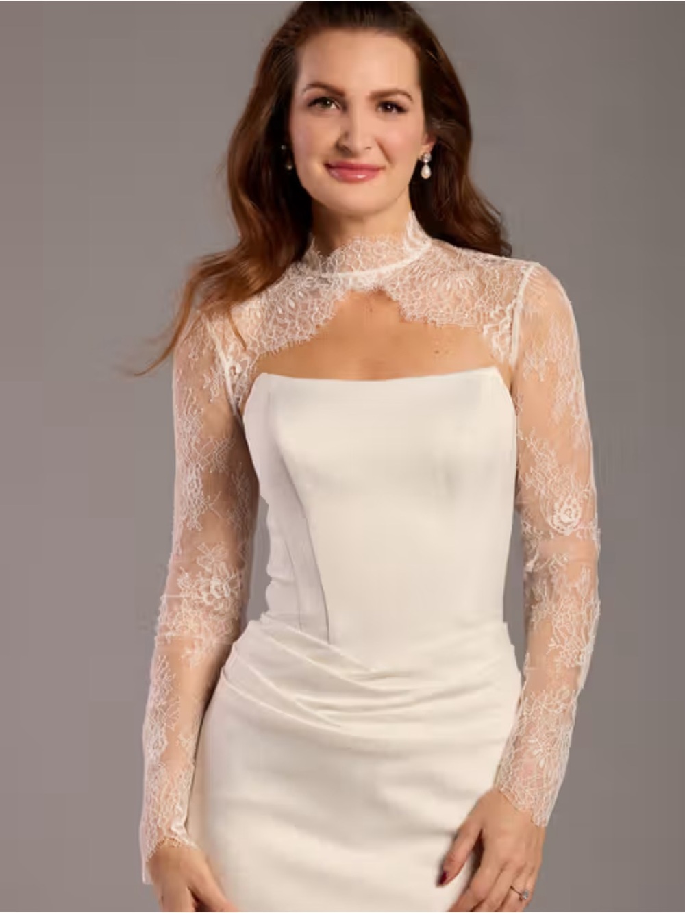 Soft White Long-Sleeve Chantilly Lace Bridal Bolero